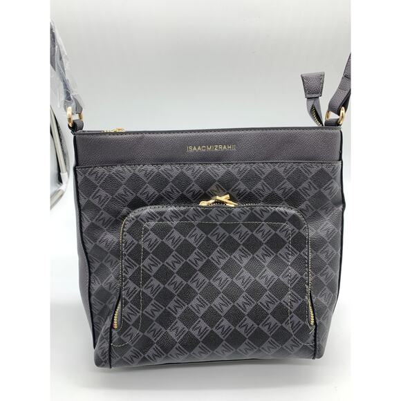 Isaac Mizrahi Live Crossbody Bag Women Multi Pouch Signature Canvas Gray Purse - Picture 2 of 11